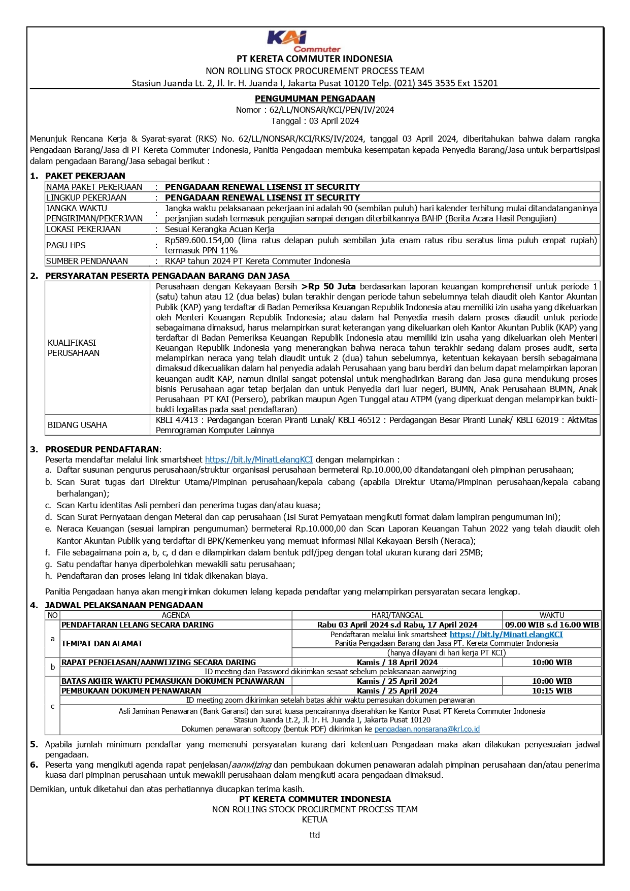 2 pengumuman 62 pengadaan renewal lisensi it security ...